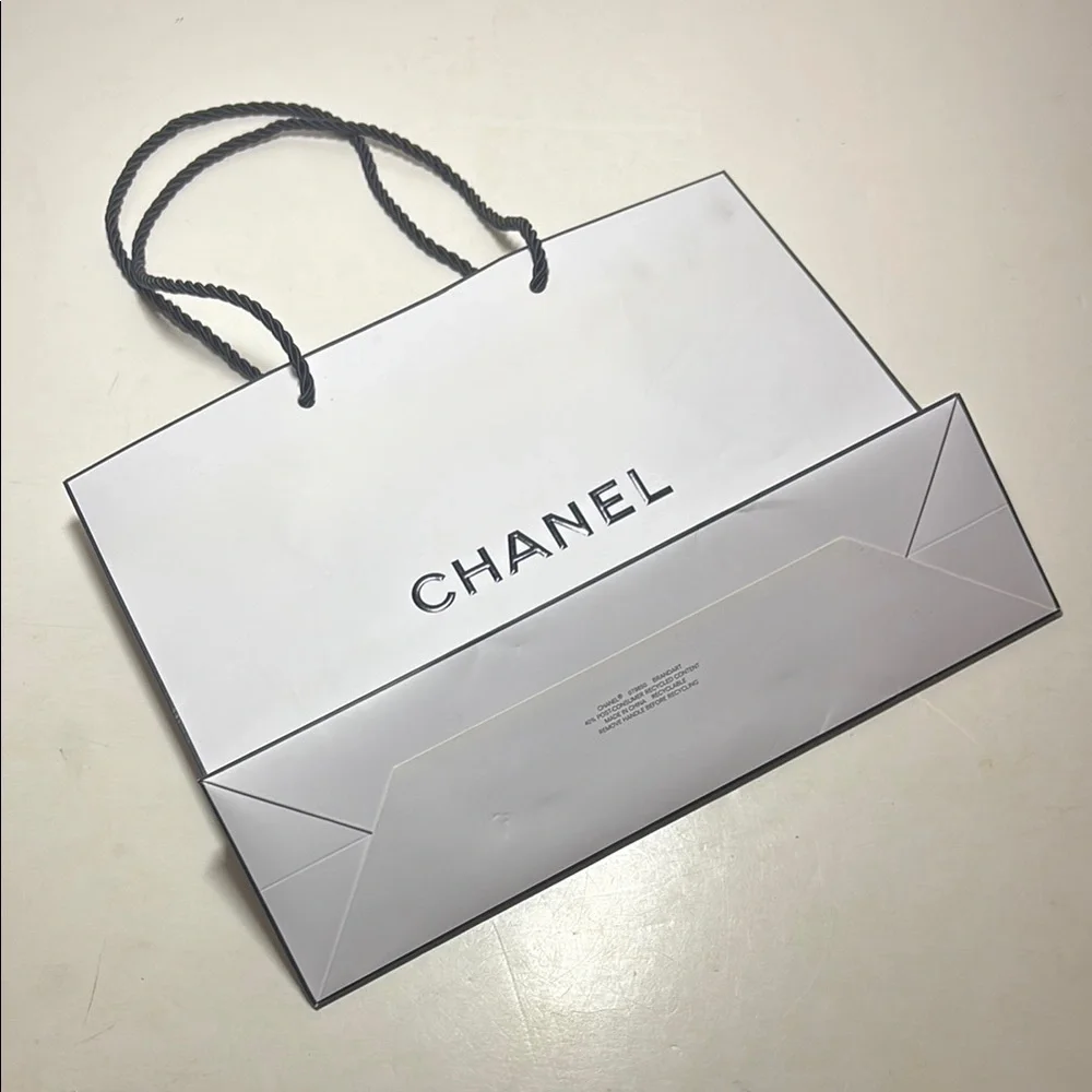 Chanel White Shopping Bag with Black Rope Handles